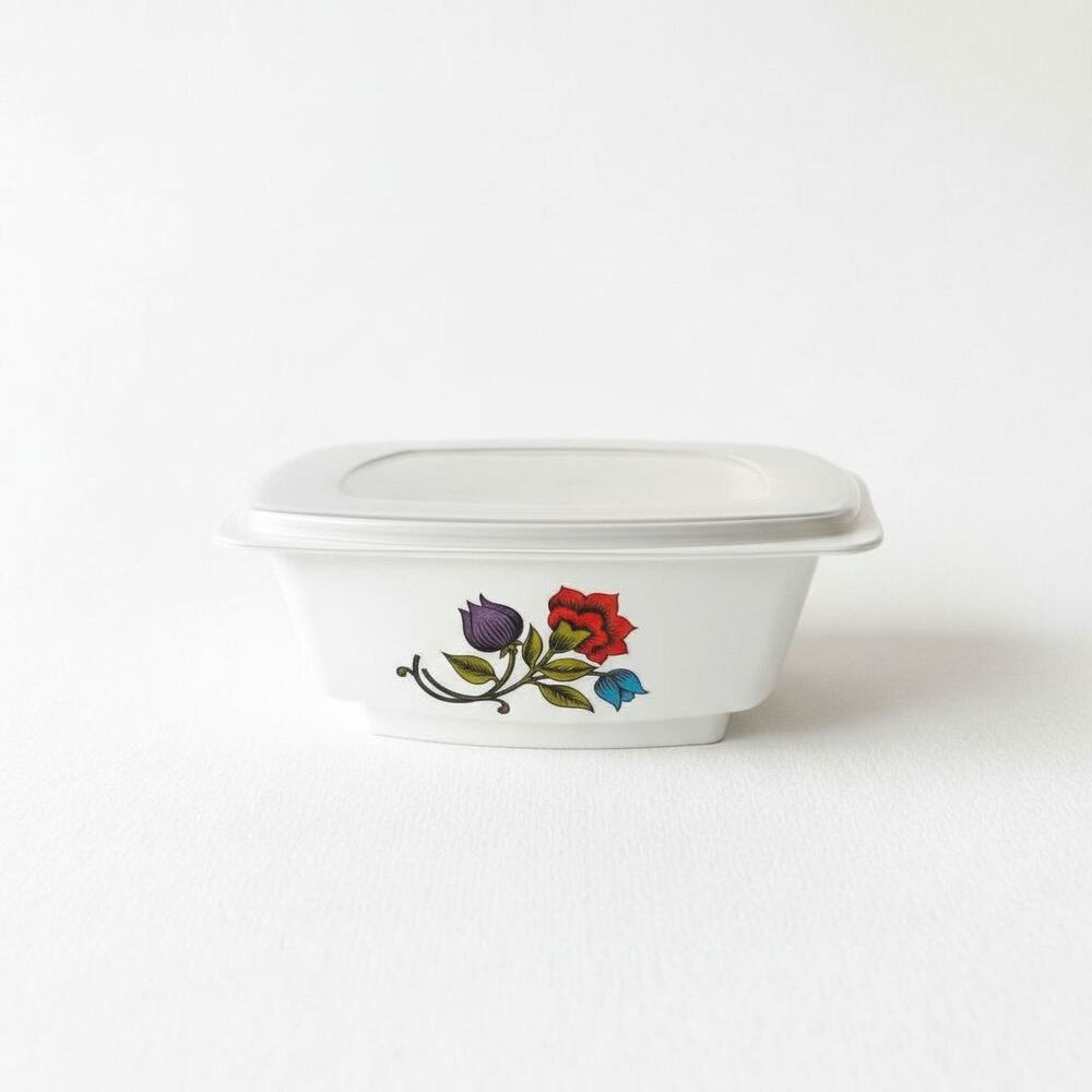 Hefty Food Container Vintage Floral 1 Pint Cream Lid Microwave Safe